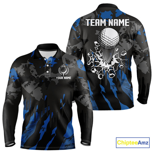 Black and Blue Camo pattern Mens Golf Polo Shirts custom mens golf tops, cool golf gifts NQS9826