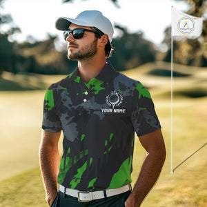 Black and Green Camo pattern Mens Golf Polo Shirts custom mens golf tops, cool golf gifts NQS9827