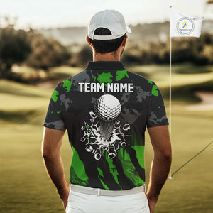 Black and Green Camo pattern Mens Golf Polo Shirts custom mens golf tops, cool golf gifts NQS9827