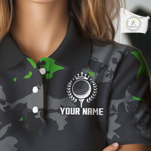 Black and Green Camo pattern Womens Golf Polo Shirts custom ladies golf tops, cool golf gifts NQS9827