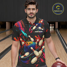 Load image into Gallery viewer, Colorful Watercolor bowling ball and pins Team jerseys Custom Men bowling Polo, Quarter Zip Shirt NQS9833