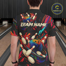 Load image into Gallery viewer, Colorful Watercolor bowling ball and pins Team jerseys Custom Men bowling Polo, Quarter Zip Shirt NQS9833