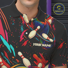 Load image into Gallery viewer, Colorful Watercolor bowling ball and pins Team jerseys Custom Men bowling Polo, Quarter Zip Shirt NQS9833