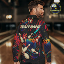 Load image into Gallery viewer, Colorful Watercolor bowling ball and pins Team jerseys Custom Men bowling Polo, Quarter Zip Shirt NQS9833