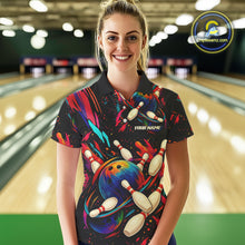 Load image into Gallery viewer, Colorful Watercolor bowling ball and pins Team jerseys Custom Women bowling Polo, Quarter Zip Shirt NQS9833