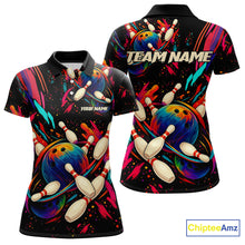 Load image into Gallery viewer, Colorful Watercolor bowling ball and pins Team jerseys Custom Women bowling Polo, Quarter Zip Shirt NQS9833