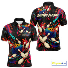 Load image into Gallery viewer, Colorful Watercolor bowling ball and pins Team jerseys Custom Men bowling Polo, Quarter Zip Shirt NQS9833