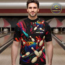 Load image into Gallery viewer, Colorful Watercolor bowling ball and pins Team jerseys Custom Men bowling Polo, Quarter Zip Shirt NQS9833