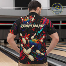 Load image into Gallery viewer, Colorful Watercolor bowling ball and pins Team jerseys Custom Men bowling Polo, Quarter Zip Shirt NQS9833