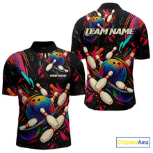 Load image into Gallery viewer, Colorful Watercolor bowling ball and pins Team jerseys Custom Men bowling Polo, Quarter Zip Shirt NQS9833