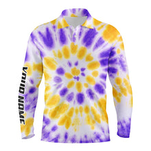 Load image into Gallery viewer, Mens golf polo shirts purple yellow tie dye pattern custom pattern golf shirt for men, golf tops mens NQS5644