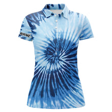 Load image into Gallery viewer, Womens golf polo shirts with blue tie dye pattern custom pattern team golf shirt for women NQS5646