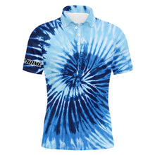 Load image into Gallery viewer, Mens golf polo shirts blue tie dye pattern custom pattern golf shirt for men, golf tops mens NQS5646