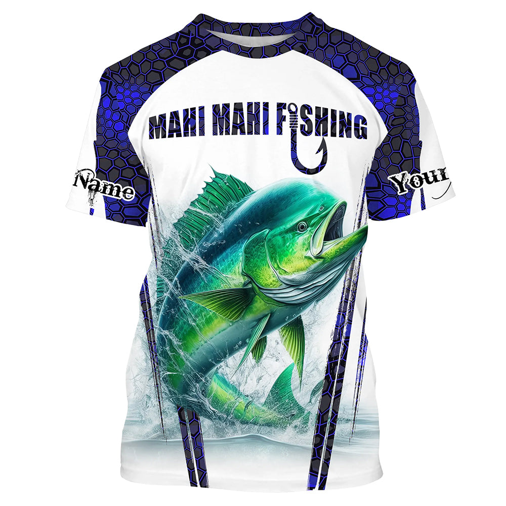 Mahi mahi fishing blue camo Custom Funny Fishing Shirts UV Protection Gift For Fisherman NQS5651