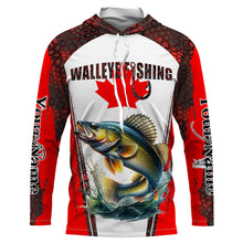 Load image into Gallery viewer, Walleye fishing red camo Custom Canadian flag UV Protection Fishing Shirts NQS5652