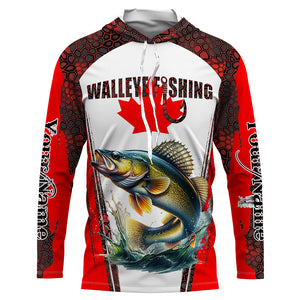 Walleye fishing red camo Custom Canadian flag UV Protection Fishing Shirts NQS5652