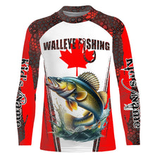 Load image into Gallery viewer, Walleye fishing red camo Custom Canadian flag UV Protection Fishing Shirts NQS5652