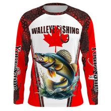 Load image into Gallery viewer, Walleye fishing red camo Custom Canadian flag UV Protection Fishing Shirts NQS5652