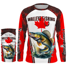 Load image into Gallery viewer, Walleye fishing red camo Custom Canadian flag UV Protection Fishing Shirts NQS5652