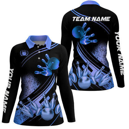 Black and Blue Womens Bowling shirts custom bowling apparel team bowling jerseys, bowling gifts NQS7755