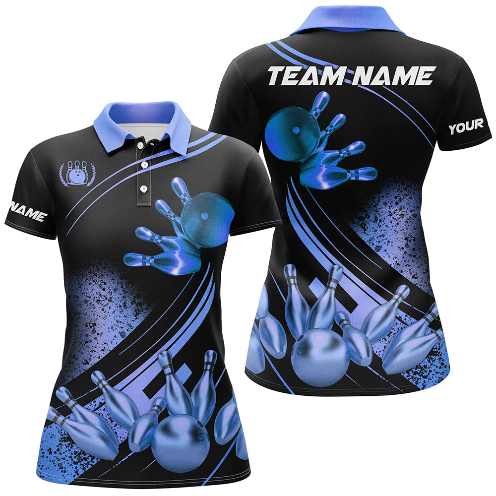 Black and Blue Womens Bowling shirts custom bowling apparel team bowling jerseys, bowling gifts NQS7755