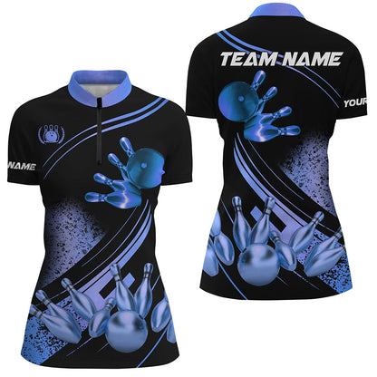 Black and Blue Womens Bowling shirts custom bowling apparel team bowling jerseys, bowling gifts NQS7755