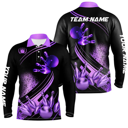 Black and Purple Mens Bowling shirts custom bowling apparel team bowling jerseys, bowling gifts NQS7756
