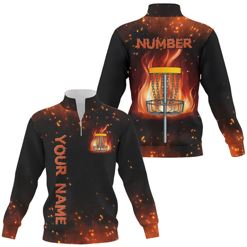 Flame Disc golf basket Quarter zip sweatshirt custom name and number team frisbee golf sweater jerseys NQS8874