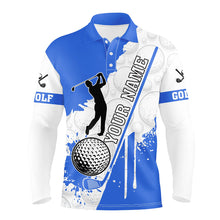 Load image into Gallery viewer, Men golf polo shirt custom white camo golf ball clubs best mens golf wear, golf gifts for men | Blue NQS8878