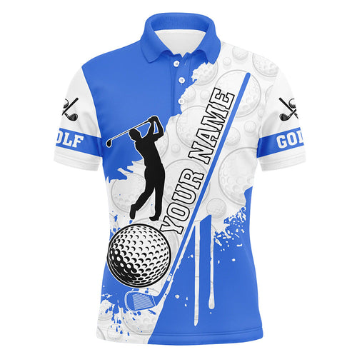 Men golf polo shirt custom white camo golf ball clubs best mens golf wear, golf gifts for men | Blue NQS8878