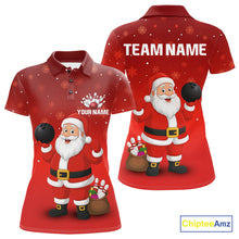 Load image into Gallery viewer, Funny Santa Bowling Red Christmas snowflake pattern Women&#39;s Bowling shirt Custom Xmas Bowling Outfits NQS10992