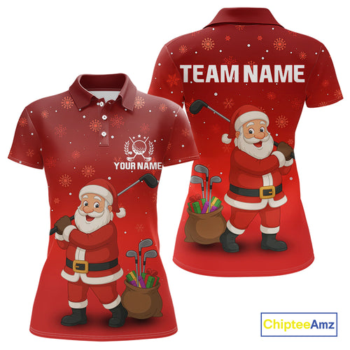 Funny Santa Golf Red Christmas snowflake pattern Women's Golf Polo shirts Custom Xmas Golf Outfits NQS10993