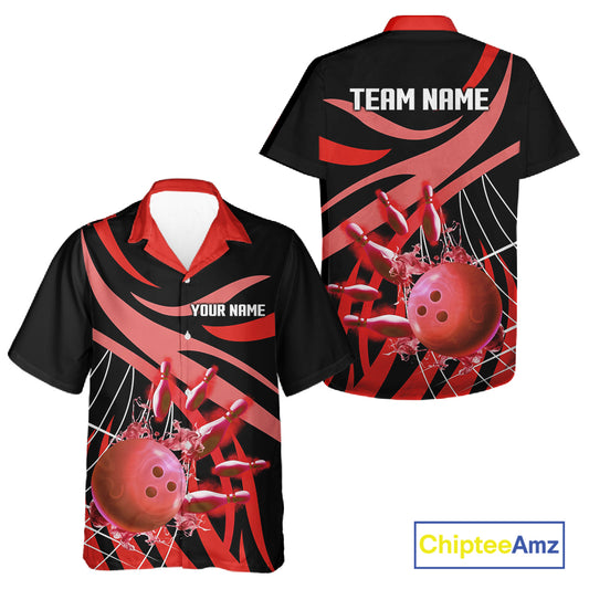 Red flame Bowling Hawaiian Shirts Custom Team bowling outfit button up shirt NQS11393