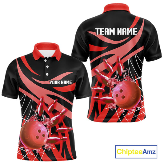 Red flame bowling 1/4 zip, mens polo bowling shirts Custom Team bowling shirts for men NQS11393