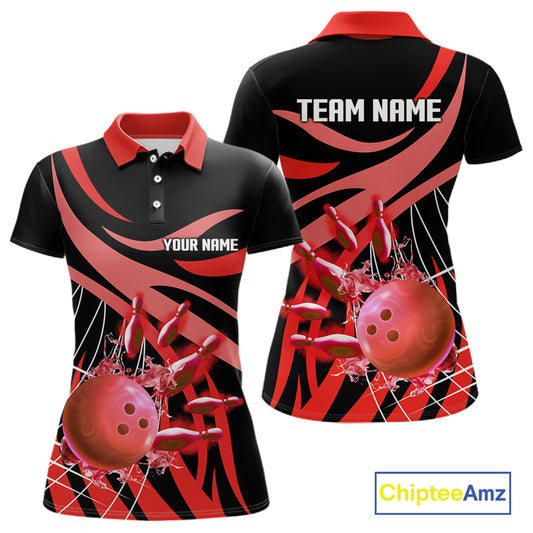 Red flame short-sleeve, long-sleeve bowling shirts for women Custom Team bowling outfit women NQS11393