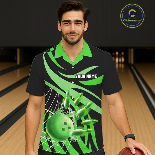 Green flame Bowling Hawaiian Shirts Custom Team bowling outfit button up shirt NQS11394