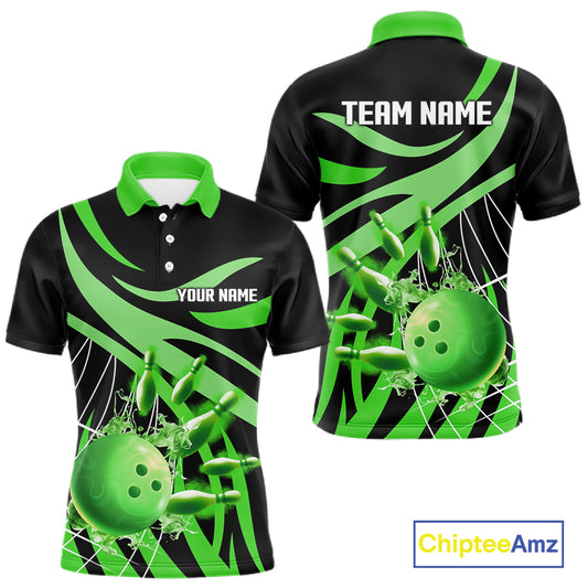 Green flame bowling 1/4 zip, mens polo bowling shirts Custom Team bowling shirts for men NQS11394