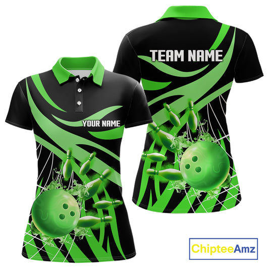Green flame short-sleeve, long-sleeve bowling shirts for women Custom Team bowling outfit women NQS11394