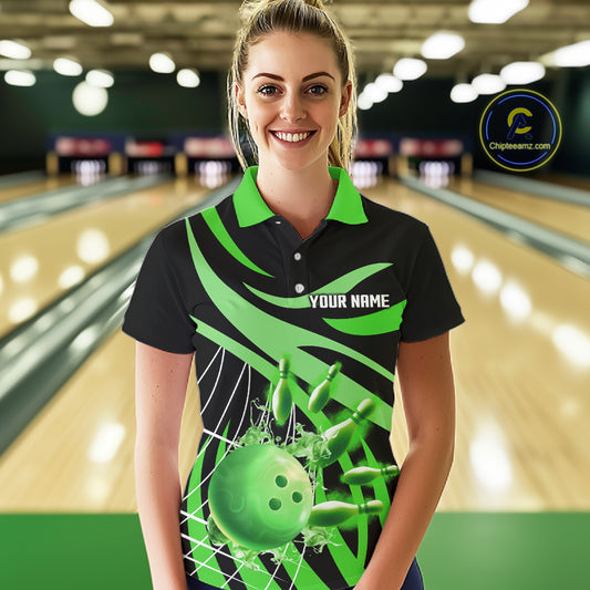 Green flame short-sleeve, long-sleeve bowling shirts for women Custom Team bowling outfit women NQS11394
