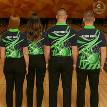 Load image into Gallery viewer, Green flame bowling 1/4 zip, mens polo bowling shirts Custom Team bowling shirts for men NQS11394
