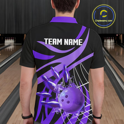 Purple flame bowling 1/4 zip, mens polo bowling shirts Custom Team bowling shirts for men NQS11395