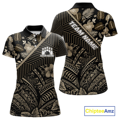 Black tribal pattern Bowling Polo, 1/4 zip Shirts For Women Custom Team Bowling Jerseys NQS11389