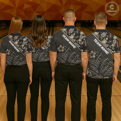 Black tribal pattern Bowling Polo, 1/4 zip Shirts For Women Custom Team Bowling Jerseys NQS11389