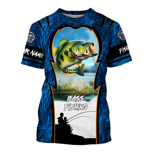 Bass Fishing Blue Camo Custome 3D All Over Printed Shirts, Personalized Fishing gift For Adult, Kid NQS597