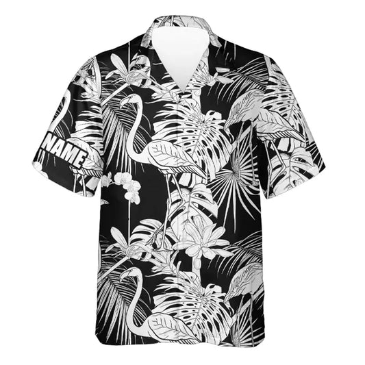 Custom Black white Hawaiian bowling shirt for women – personalized team jersey front view