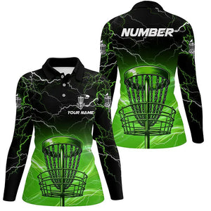 Green light lightning thunder Disc golf basket Womens disc golf polo shirt custom ladies disc golf top NQS7414