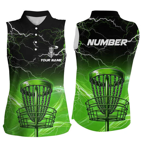 Green light lightning thunder Disc golf basket Women sleeveless polo shirt custom ladies disc golf top NQS7414