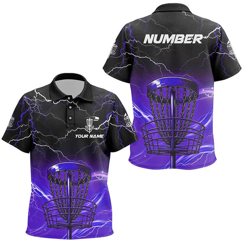 Purple light lightning thunder Disc golf basket Kid disc golf polos shirts custom Kid disc golf tops NQS7415