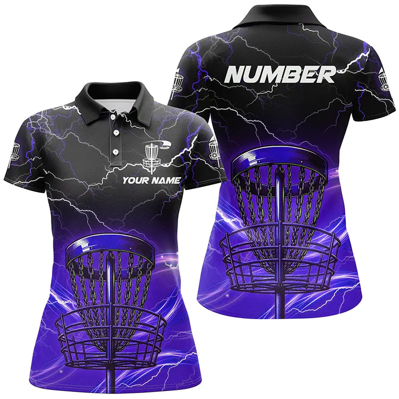 Purple light lightning thunder Disc golf basket Womens disc golf polo shirt custom disc golf tops NQS7415