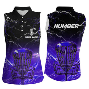 Purple light lightning thunder Disc golf basket Women sleeveless polo shirt custom disc golf tops NQS7415